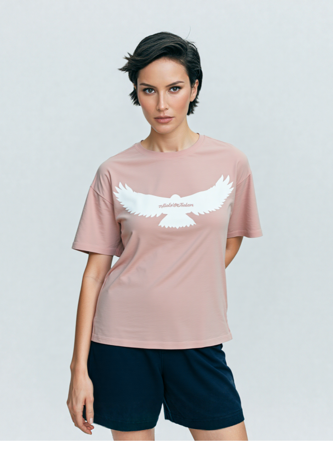 T-Shirt - Pastel Pink with White Crow