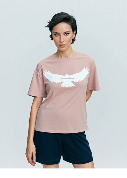 T-Shirt - Pastel Pink with White Crow