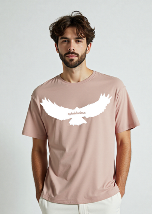 T-Shirt - Pastel Pink with White Crow